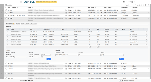 Lot History & Traceability